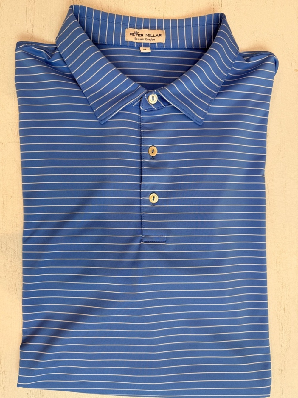 Peter Millar XL Men's Polo, Blue and White Stripes, like new, summer comfort